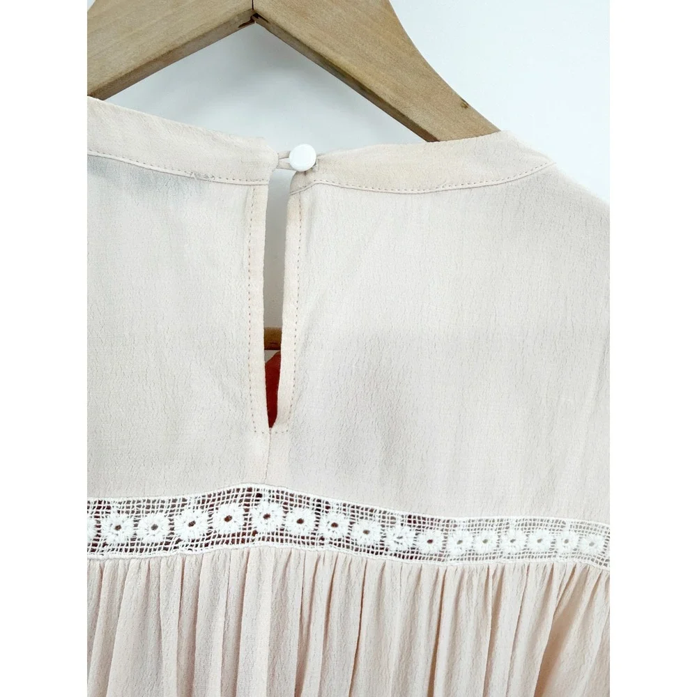 Little White Lies London Tiered Lace Trim Shift Dress Blush Pink Sleeveless S